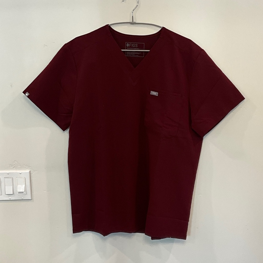 Figs Men's Maroon Scrub Top